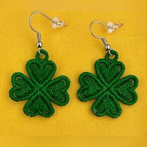 Handmade Embroidered Shamrock Earrings
